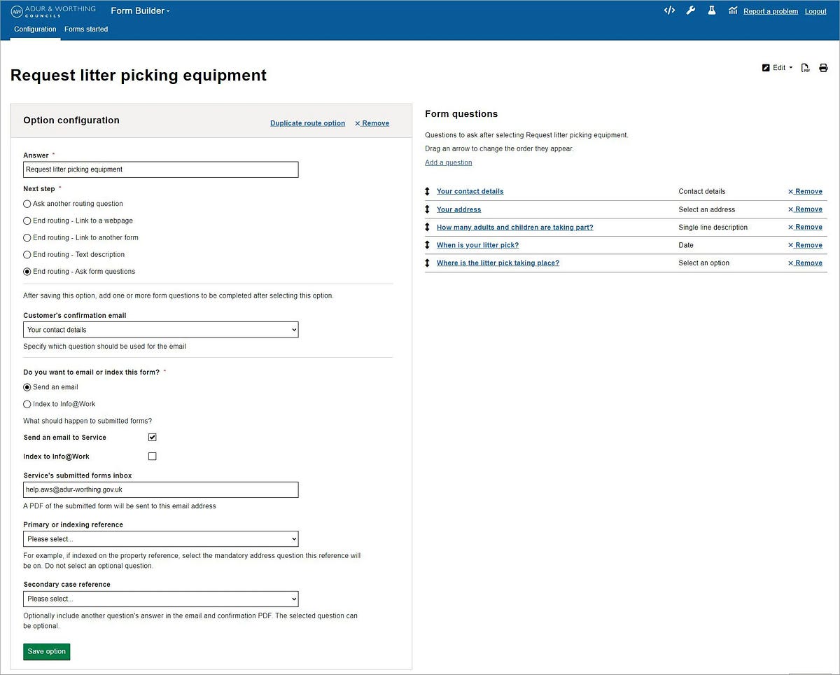 Form routing and question ordering of Form Builder
